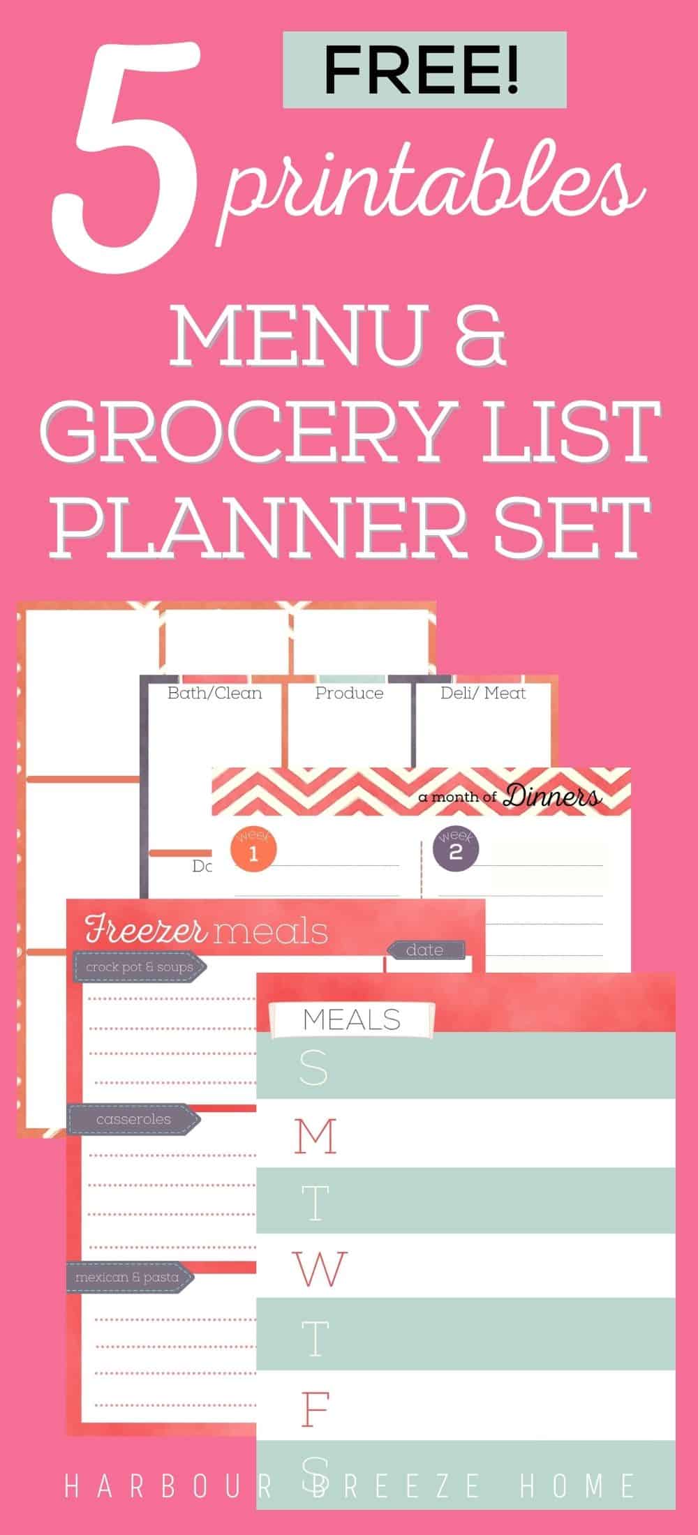 Free printable grocery lists and menu plans