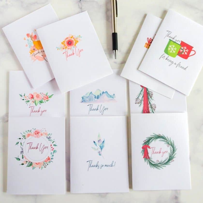 Ten Complimentary Printable Thank You Cards