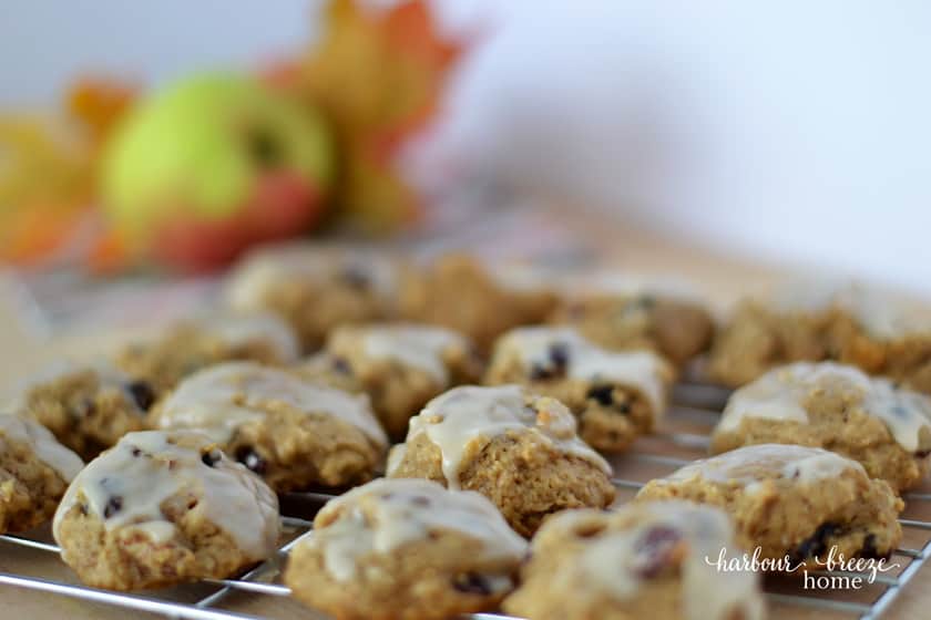 glazed apple cookies with an applie in the background