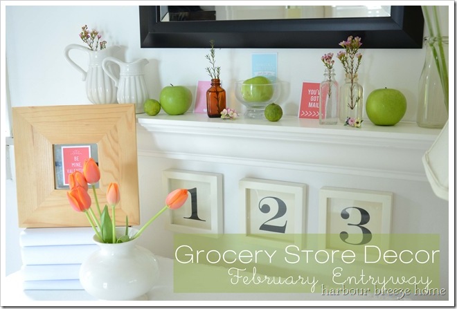 Valentines day decor on an entryway table