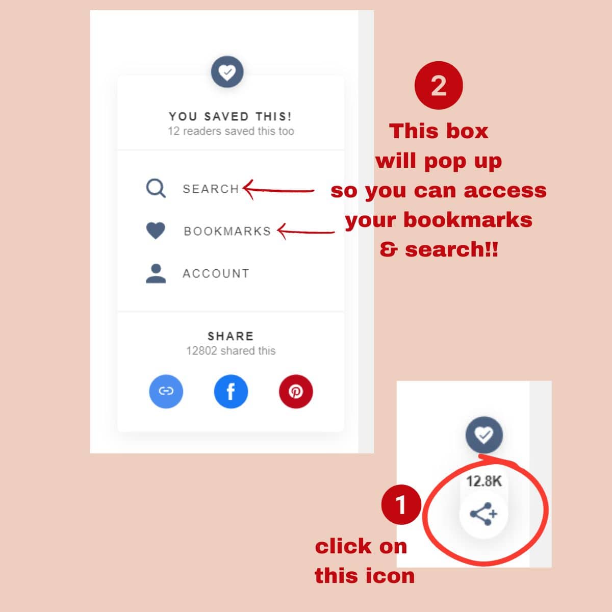A collage of the images that will show up so you can access your search feature and bookmarks in the grow me app.