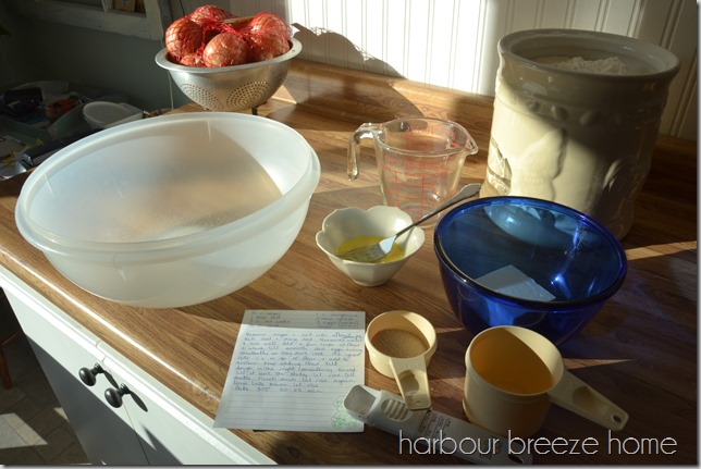 Ingredients for ham and cheese cresent rolls made with old fashioned dinner buns recipe