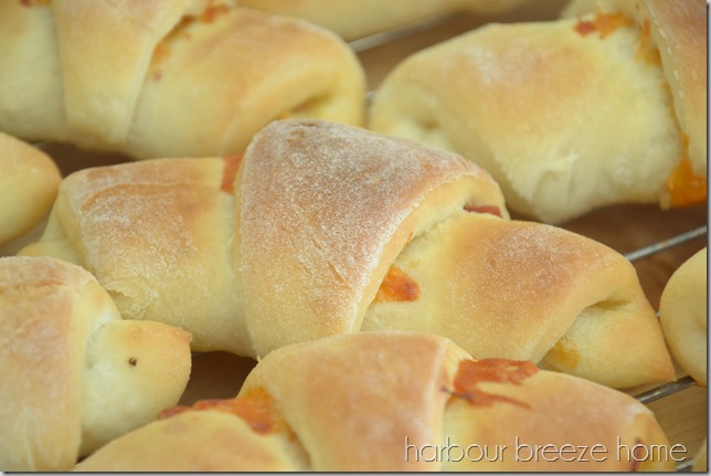 Baked ham and cheese crescent rolls made with old fashioned dinner rolls recipe.