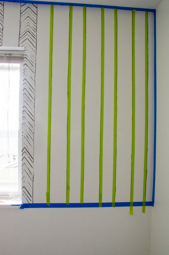 Create an Accent Wall with this Easy DIY Hand Stamped Herringbone Wallpaper