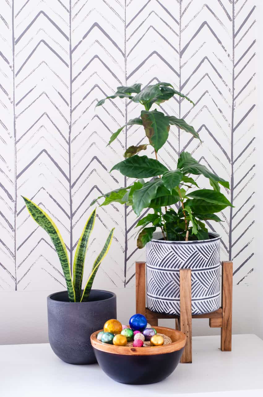 Create an Accent Wall with this Easy DIY Hand Stamped Herringbone Wallpaper