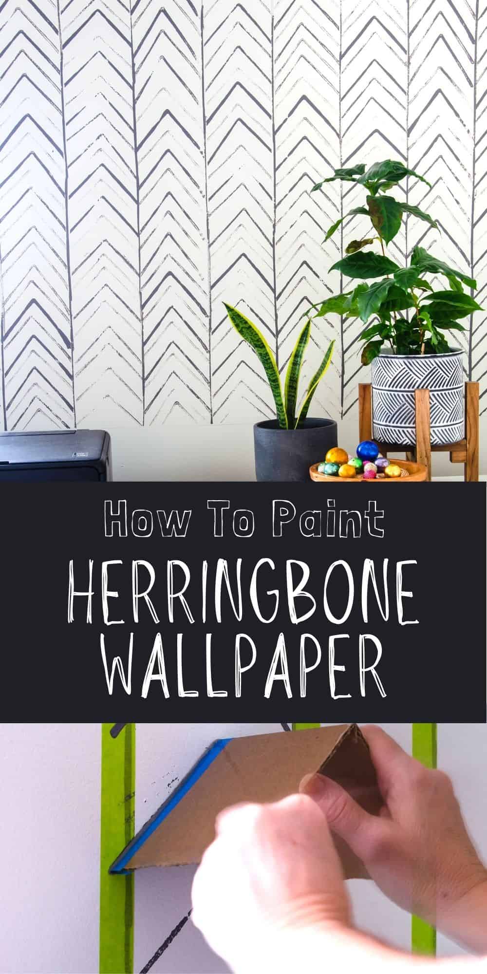 Create an Accent Wall with this Easy DIY Hand Stamped Herringbone Wallpaper