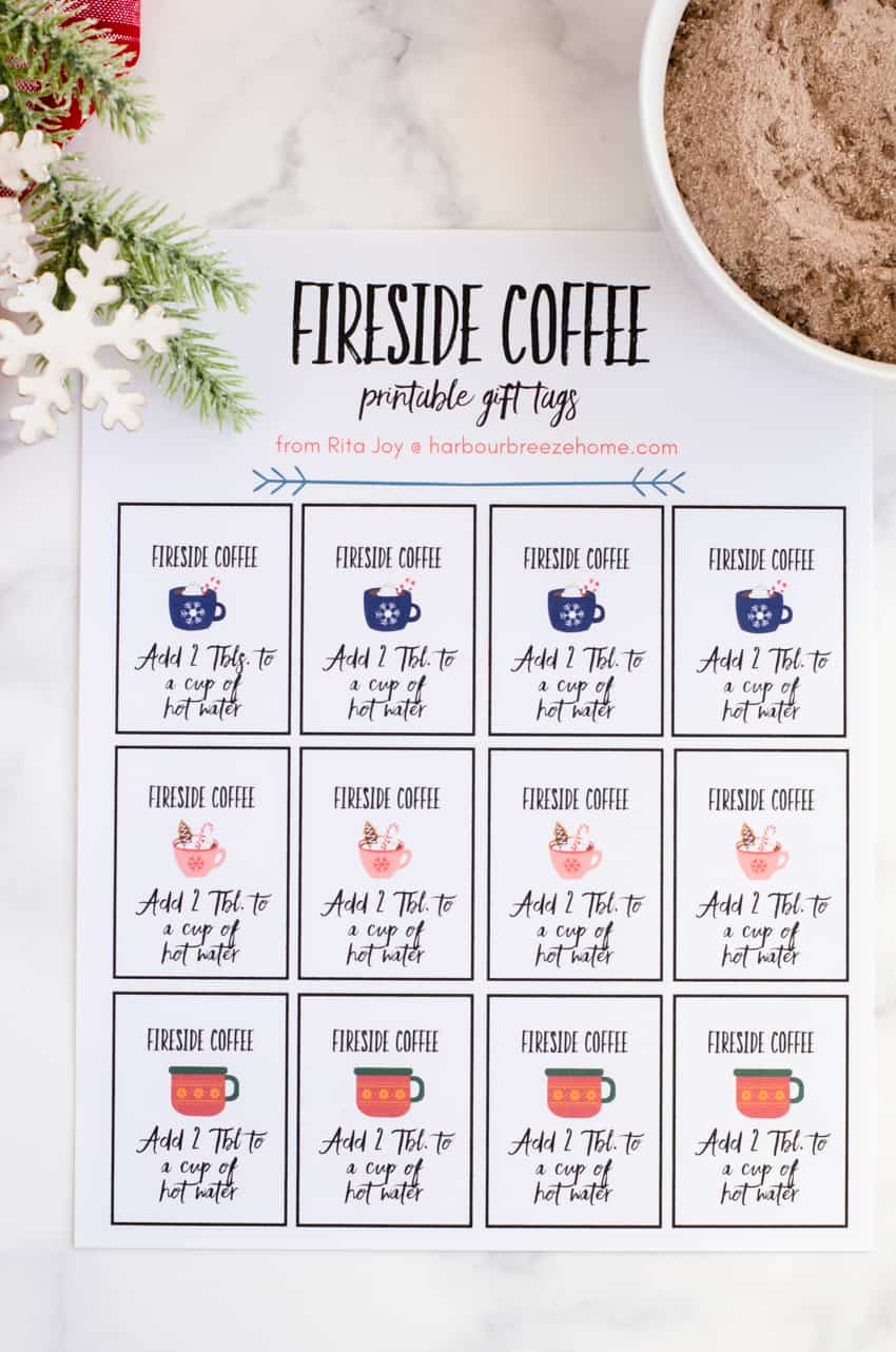 Printable gift tags for fireside coffee mix