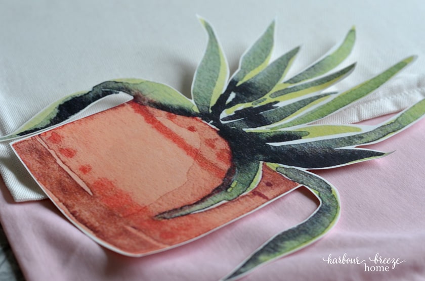 watercolor potted plant graphic printed on Avery iron on transfer paper