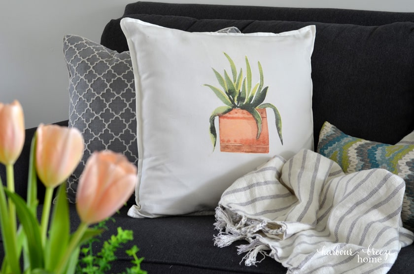 Spring Throw Pillow made with iron on transfers
