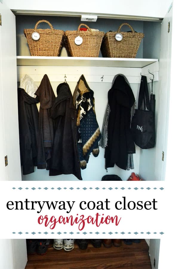 How to organize an entryway coat closet | Follow these 4 simple steps and you'll have an organized entryway coat closet that will serve you as you leave the house and come back again! #organization #organizationideas #smallspaces #townhouse