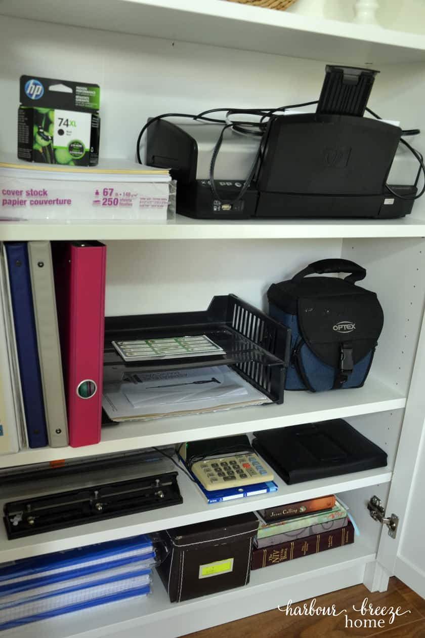 How to organize office supplies in Ikea's Billy Bookcases