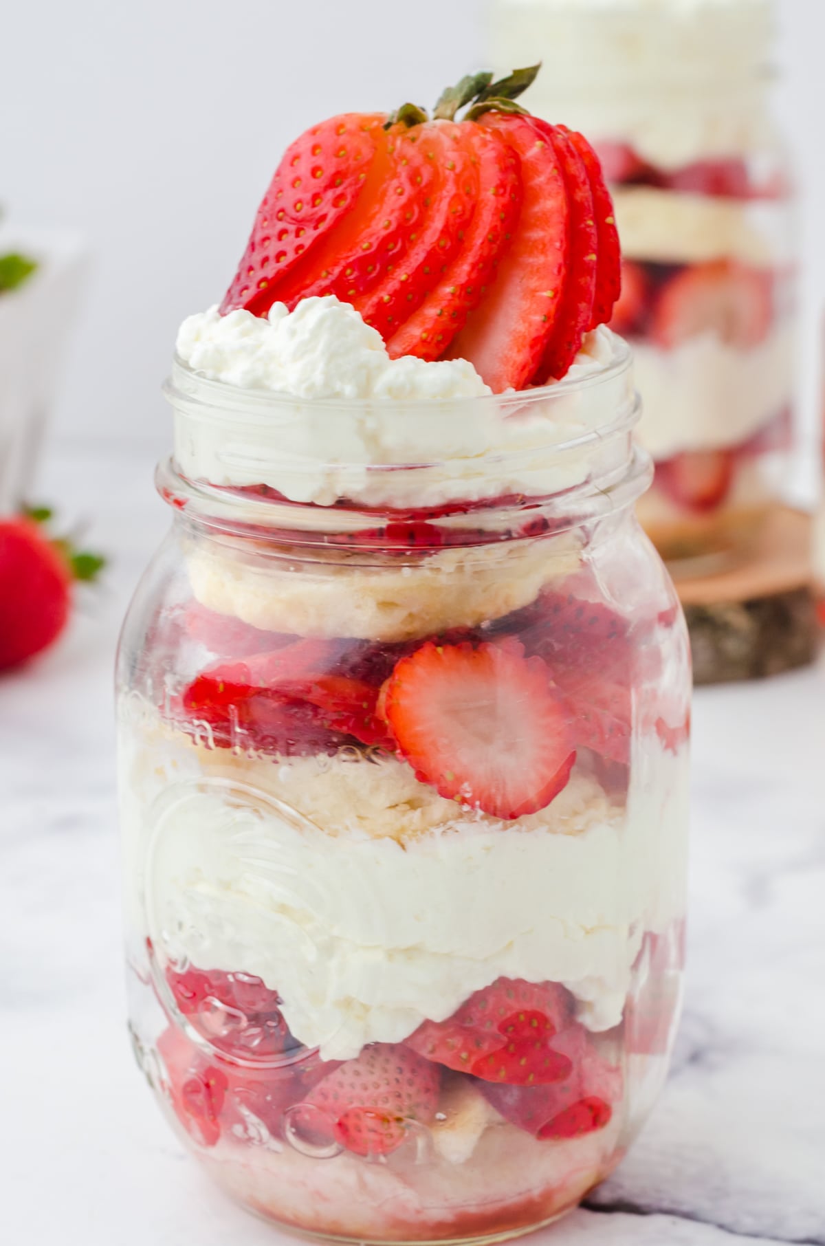 Layered mason jar strawberry shortcake