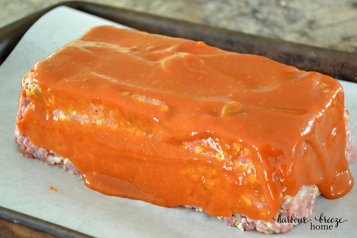 Meatloaf covered in a homemade barbecue sauce glaze.
