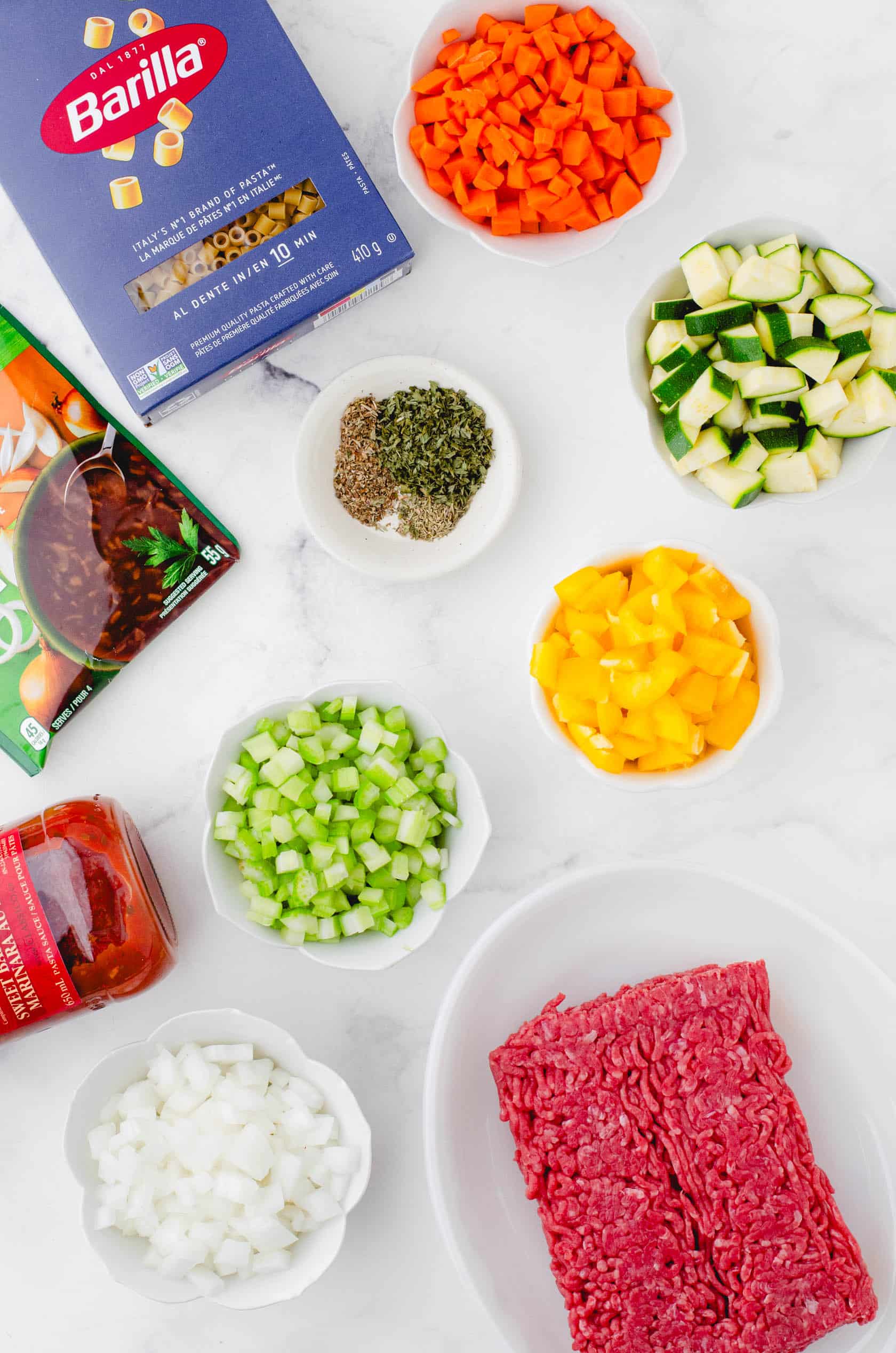 Ingredients for minestrone Italian soup.