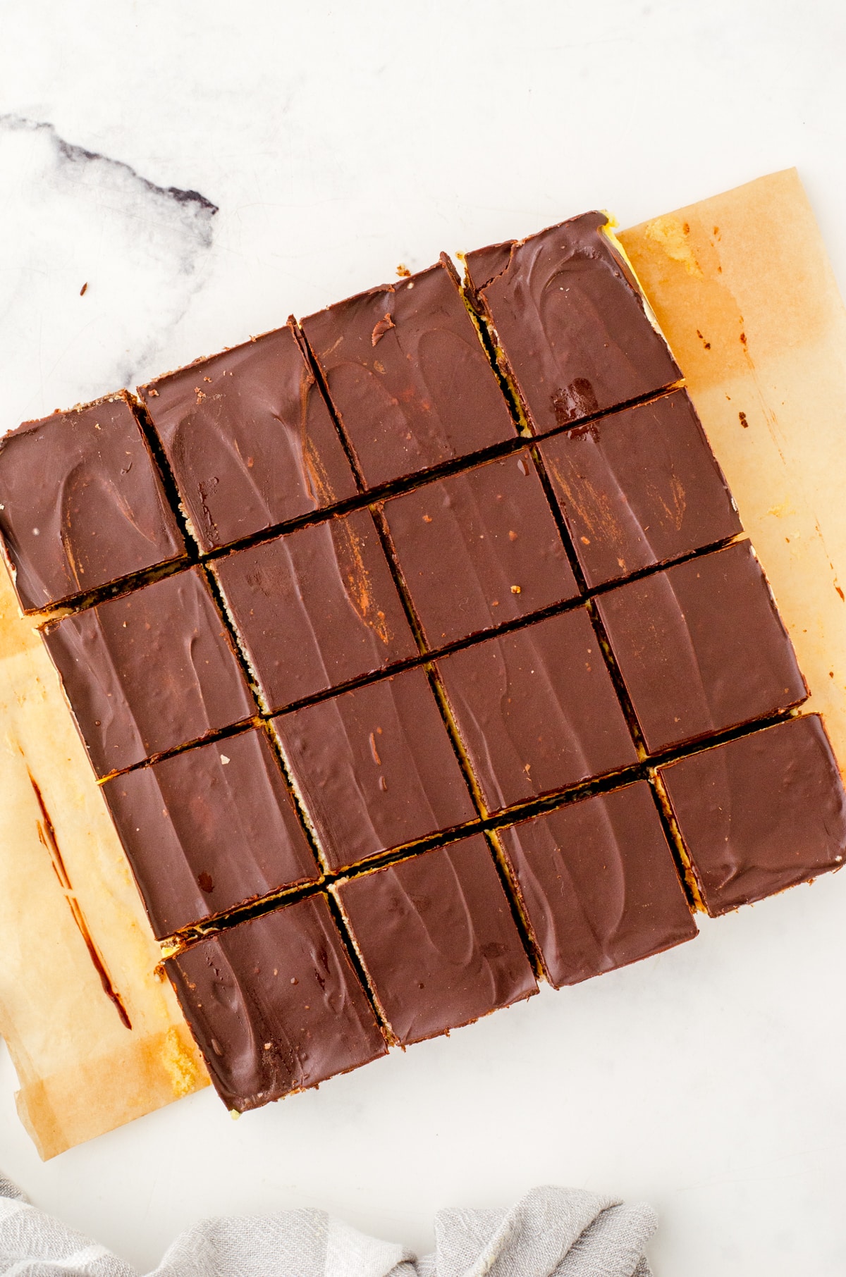 Chilled nanaimo bars cut into squares