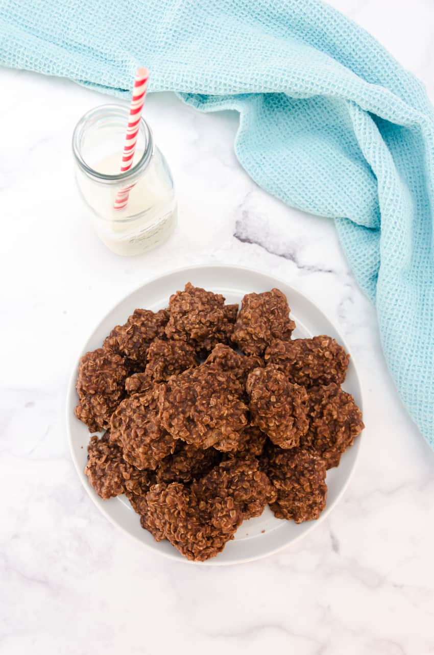 Plate of oatmeal no bake chocolate cookies