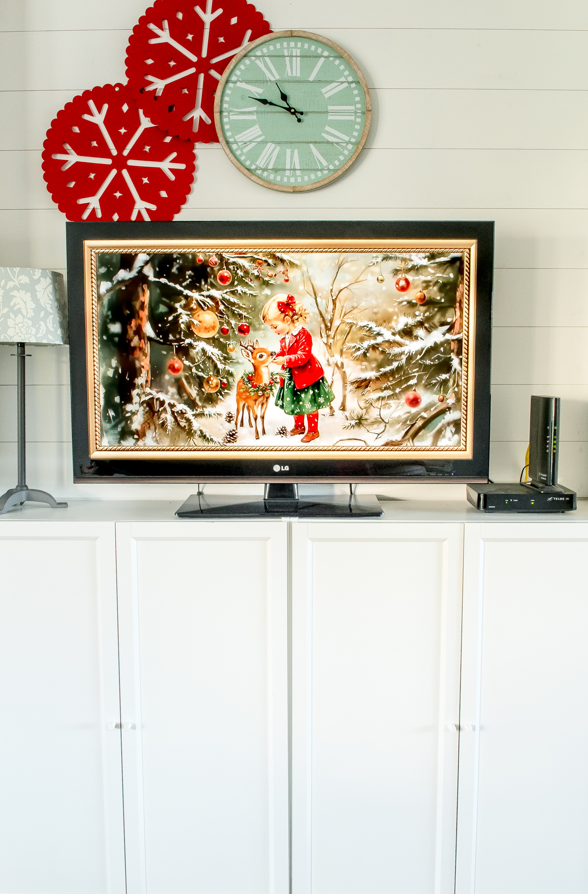 A tv made to look like it is a frame tv with YouTube video art