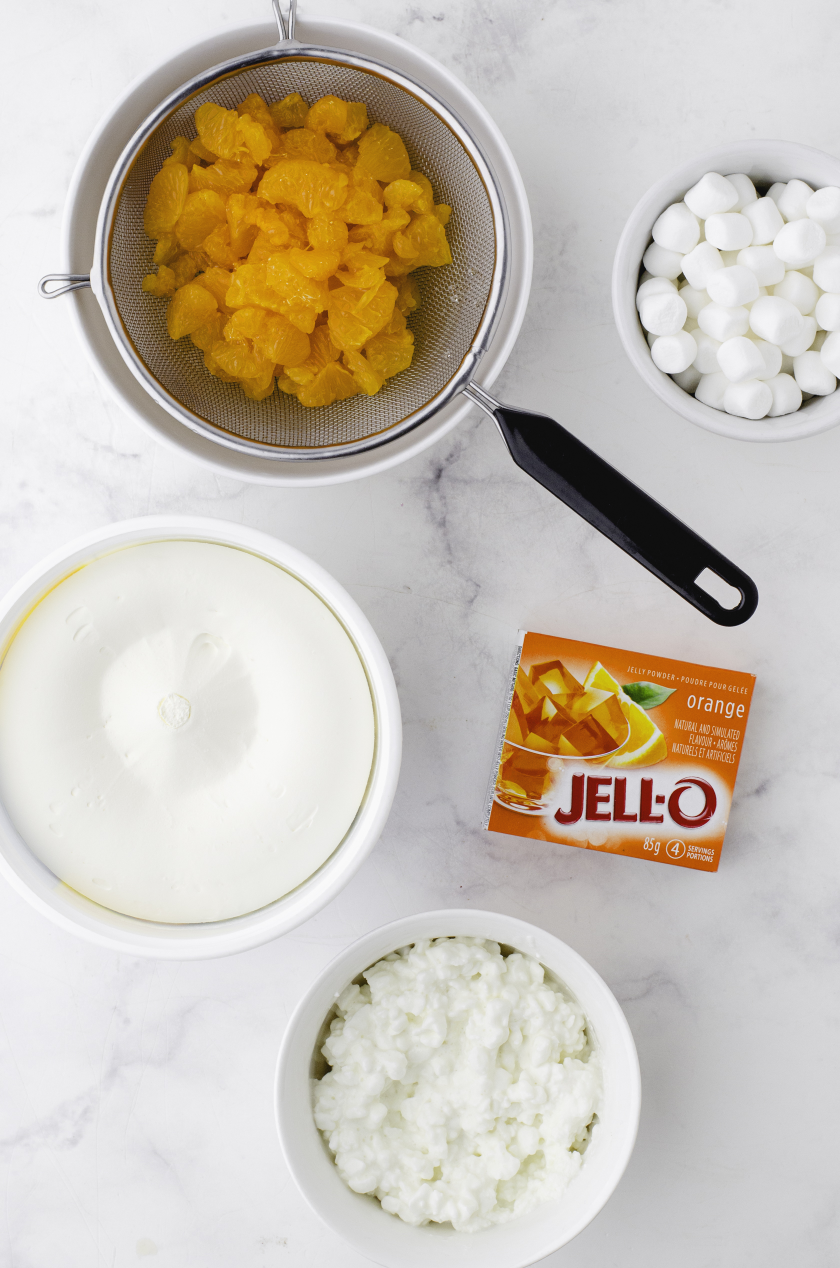 Ingredients for orange fluff salad.