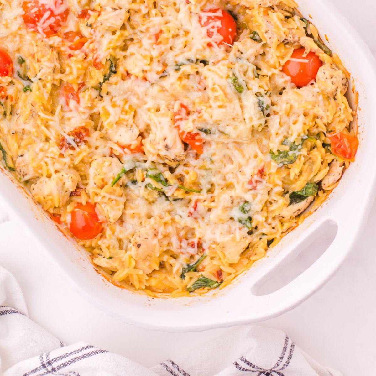 Easy One-Pan Tuscan Chicken Orzo Bake