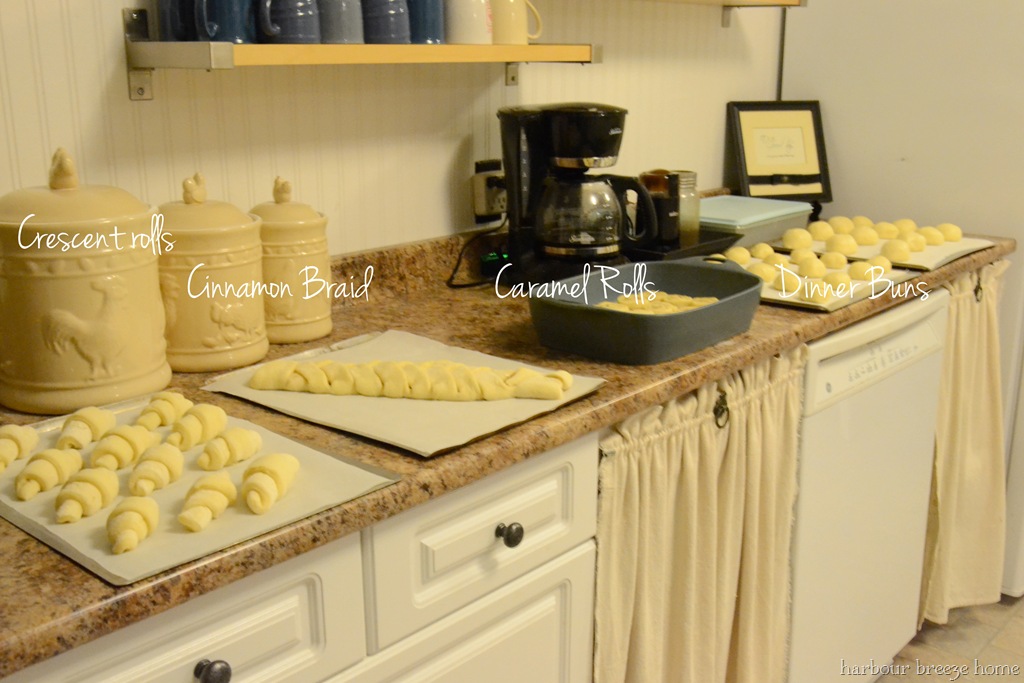 overnight buns lined up on the counter