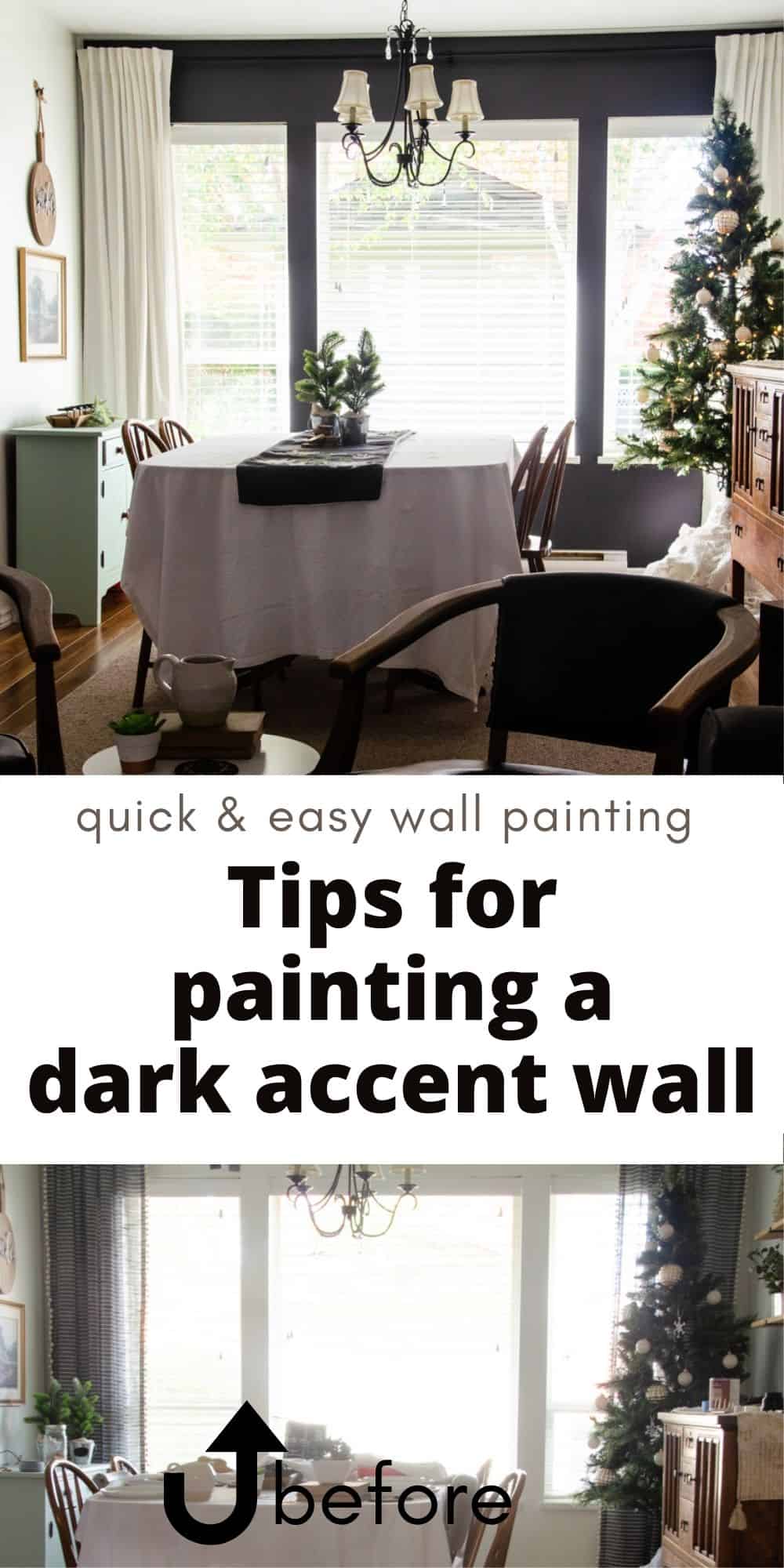 Dark Painted Accent Wall in Dining Room - a before & after collage