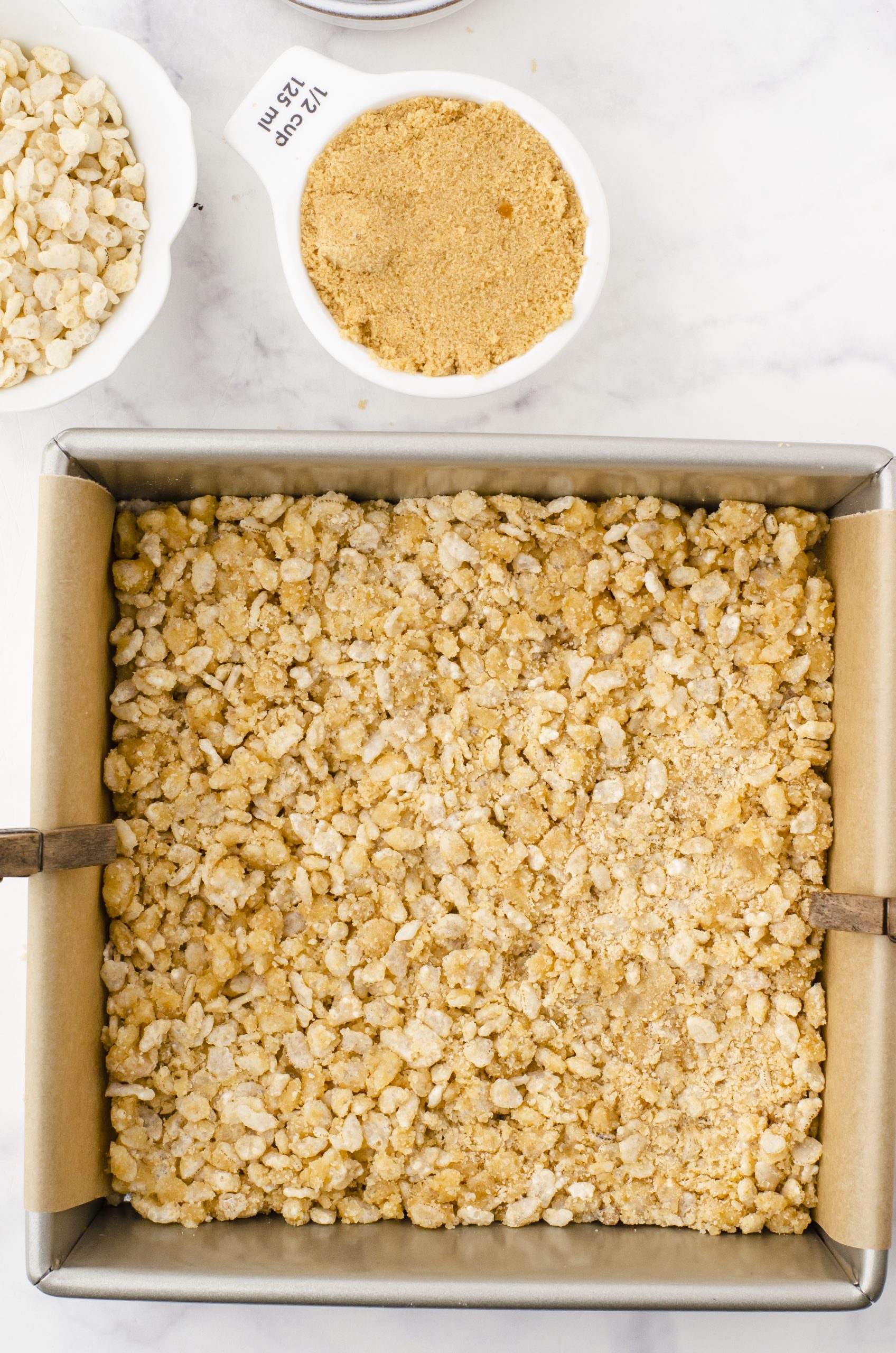 a baking pan lined with parchment paper