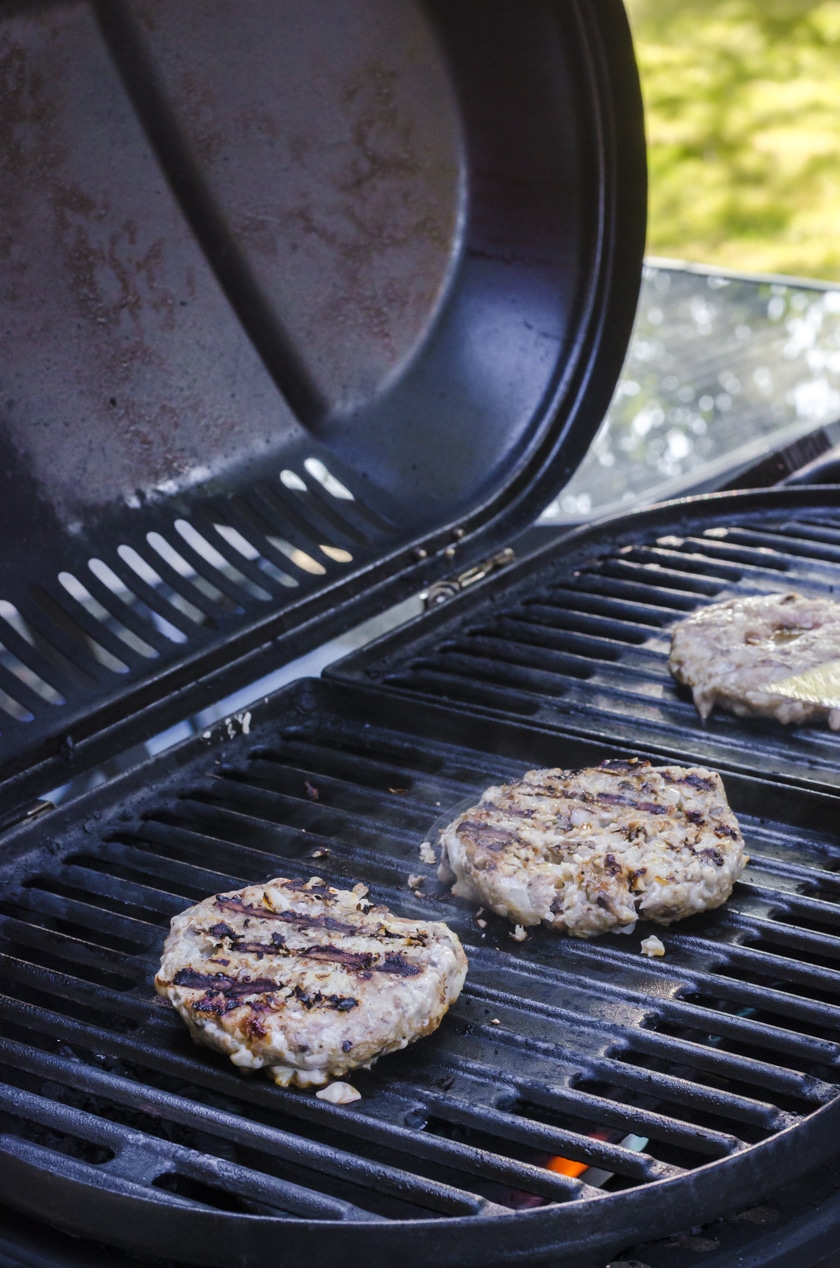 turkey burgers on a grill