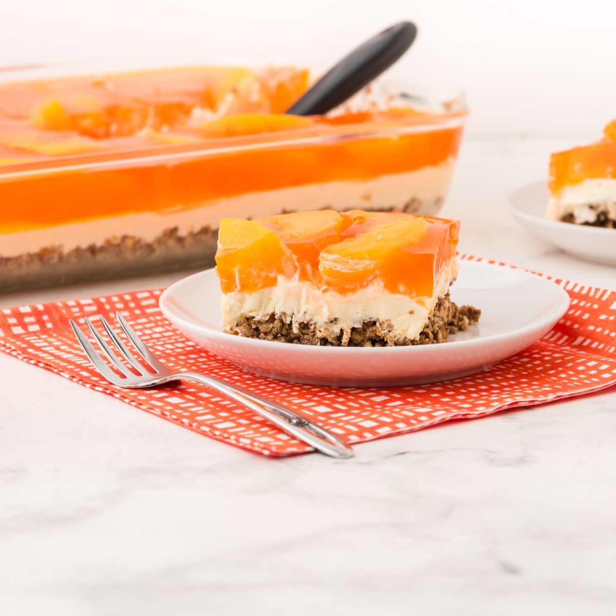 Peach Pretzel Salad with Cream Cheese and Gelatin