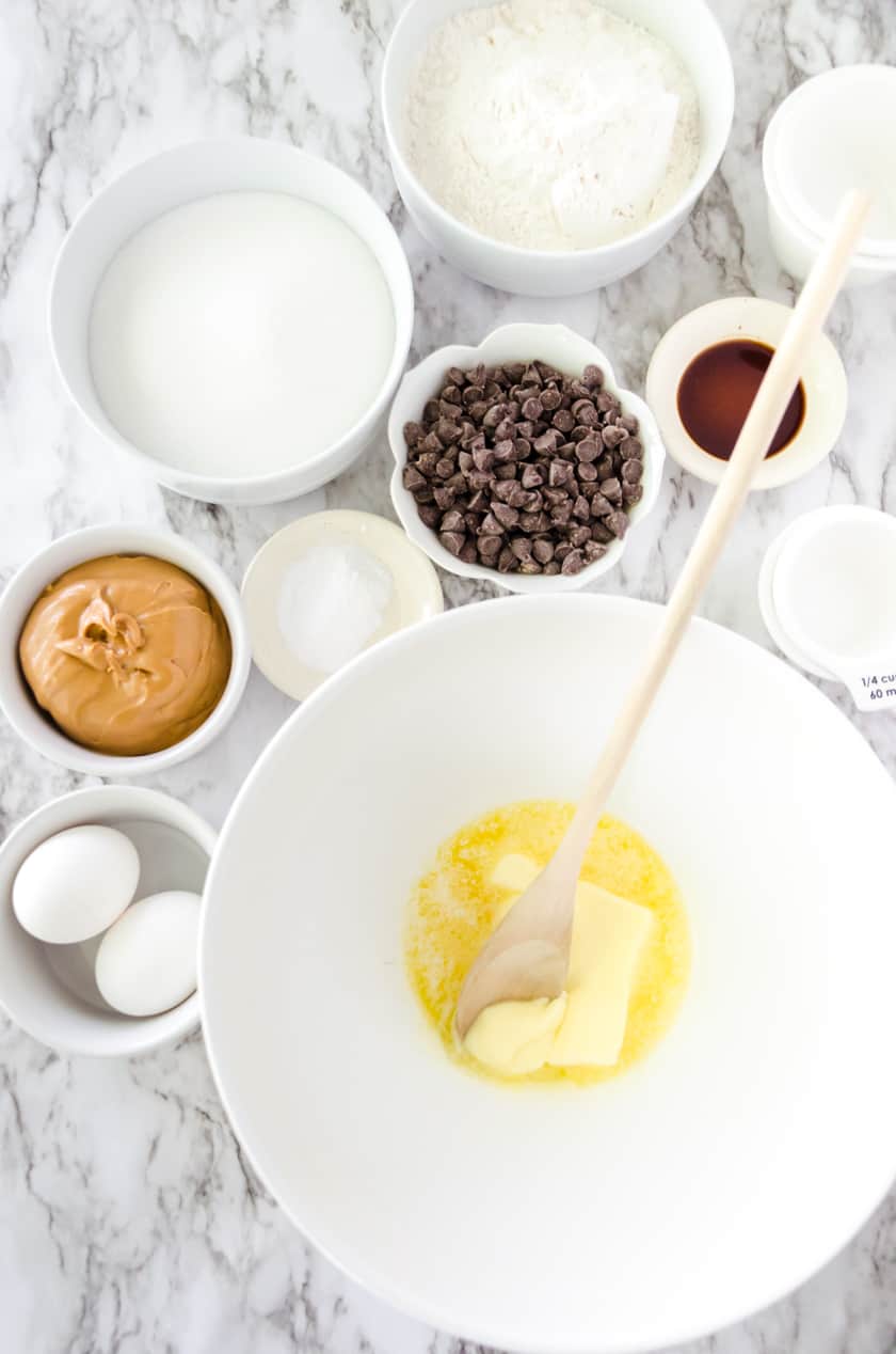 ingredients for simple peanut butter chocolate chip cookies
