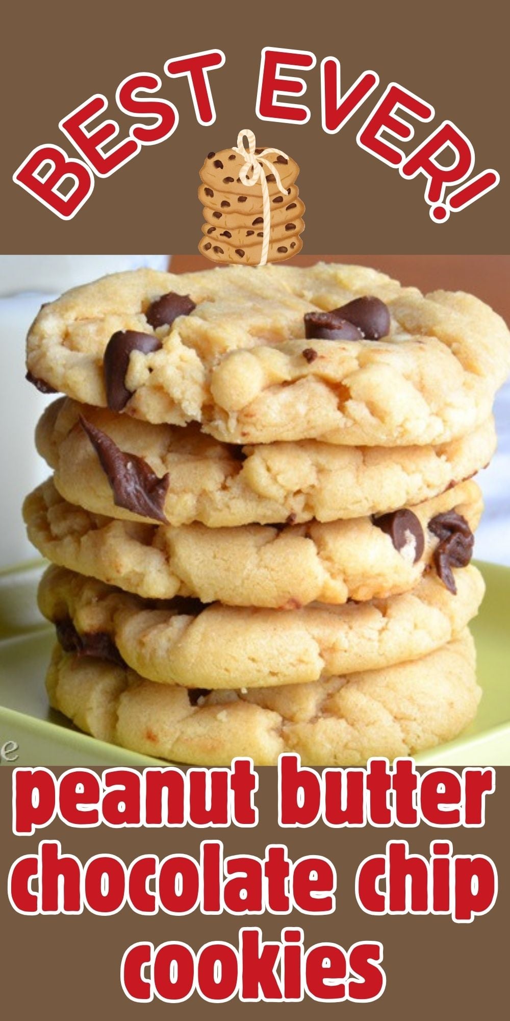 Stack of peanut butter chocoalte chip cookies on a plate