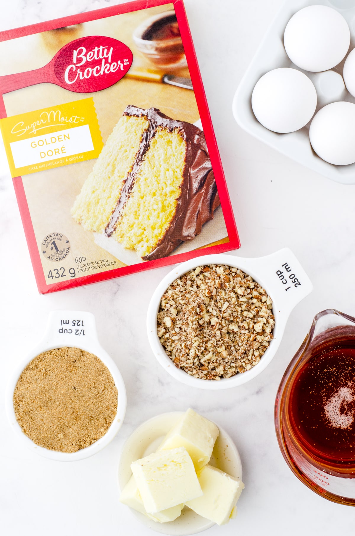 Ingredients for pecan pie bars