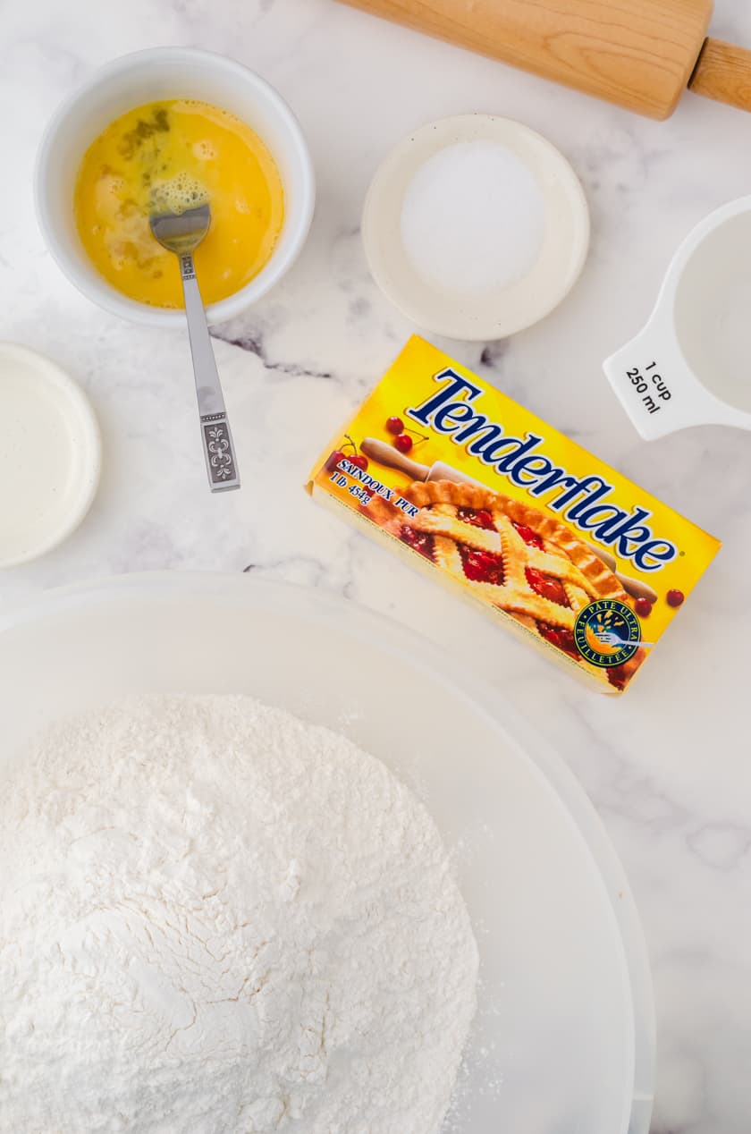 ingredients for homemade pie crust dough recipe