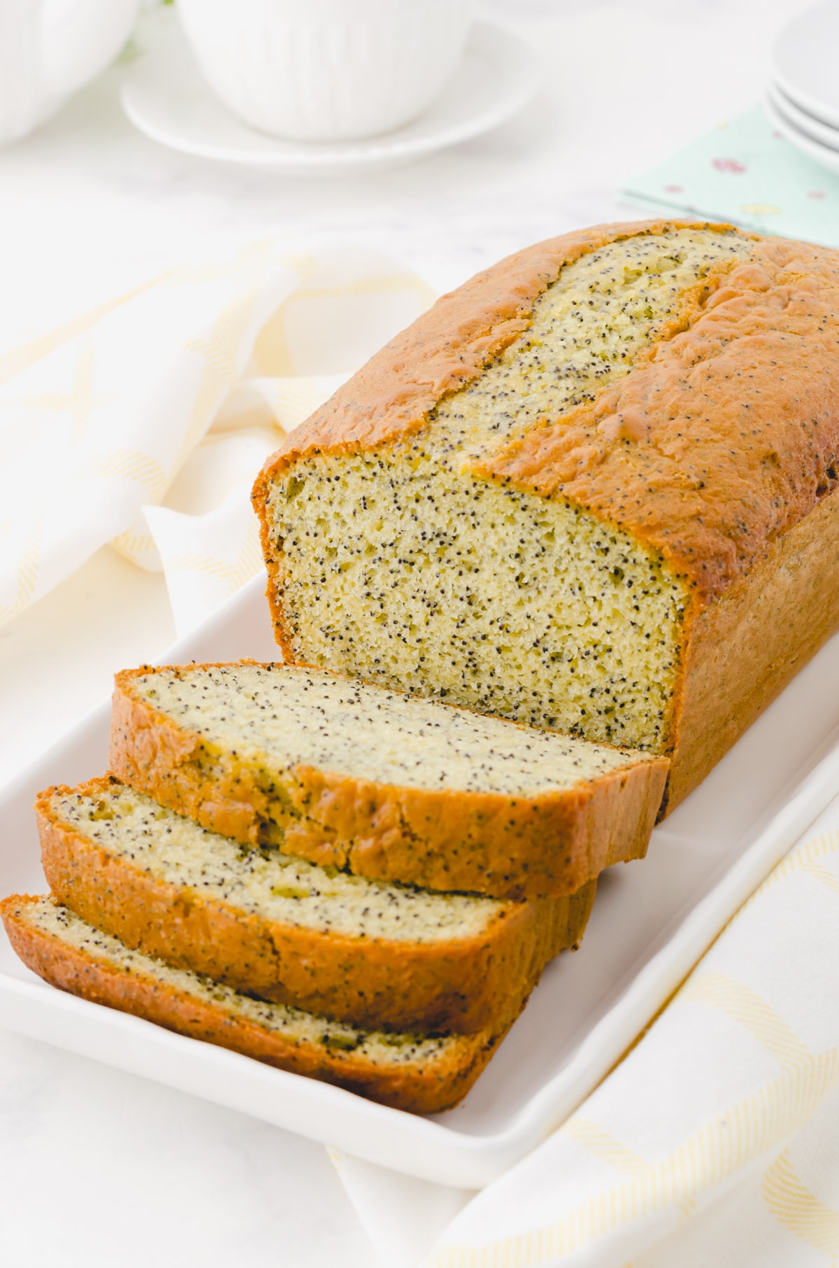 Poppy Seed Bread with cake mix on a white platter