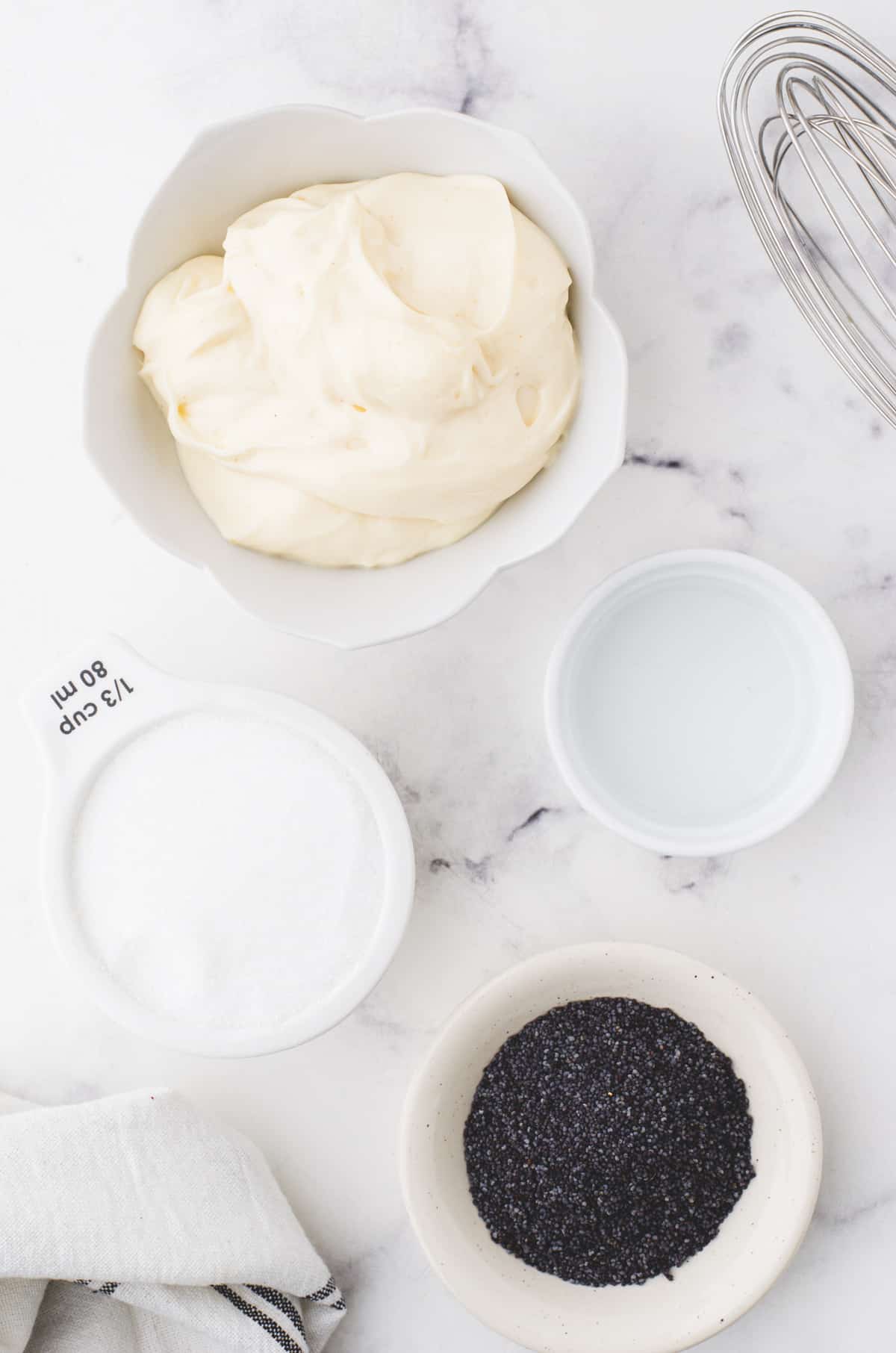 Ingredients for poppyseed salad dressing recipe.