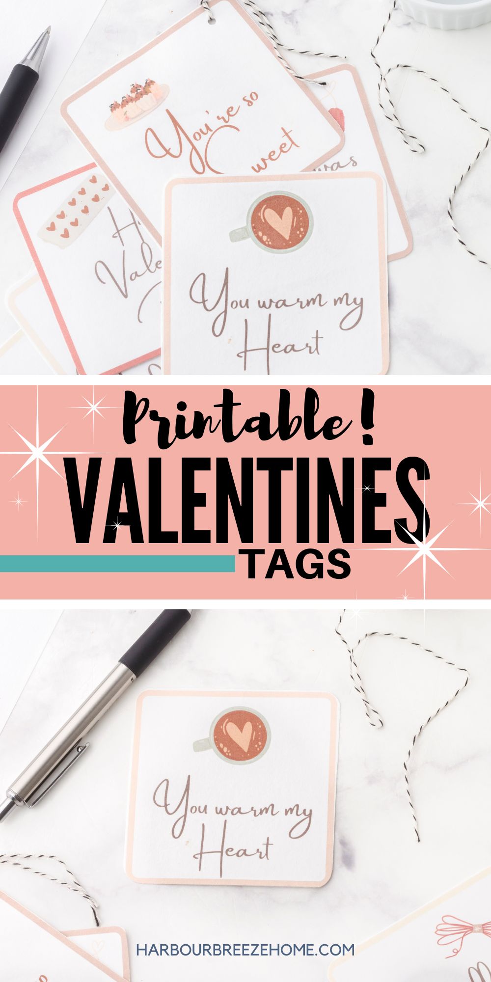 Collage of free valentines tags with cute sayings