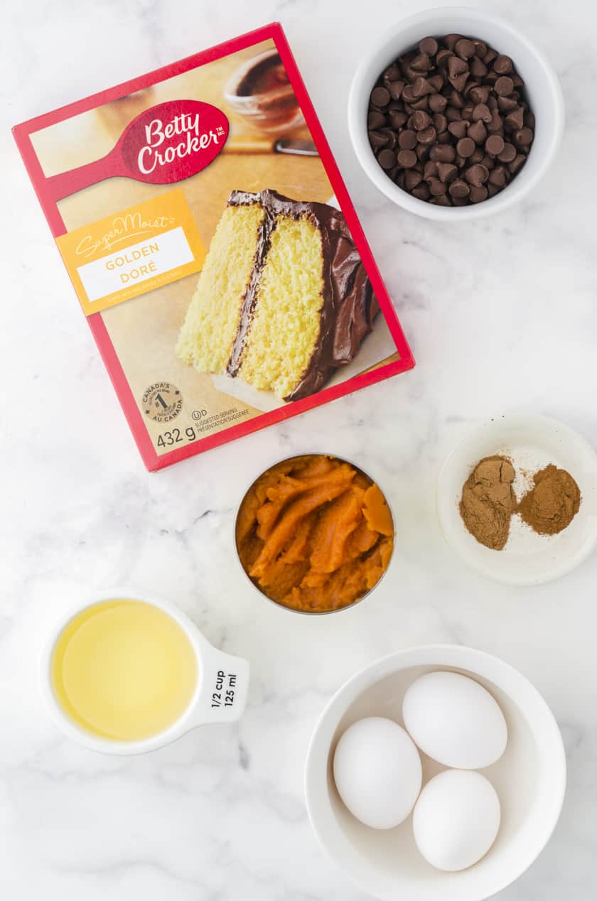 Ingredients for cake mix pumpkin bread