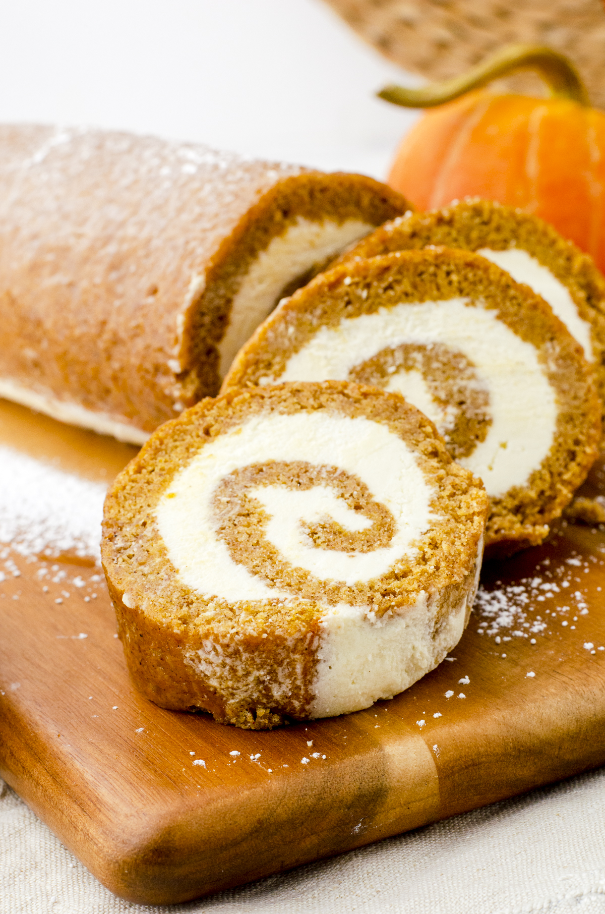Slice of pumpkin cake roll.