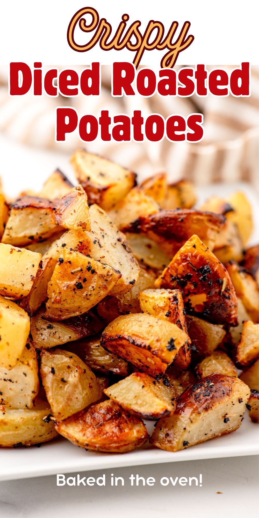 Close up of crispy roasted diced potatoes
