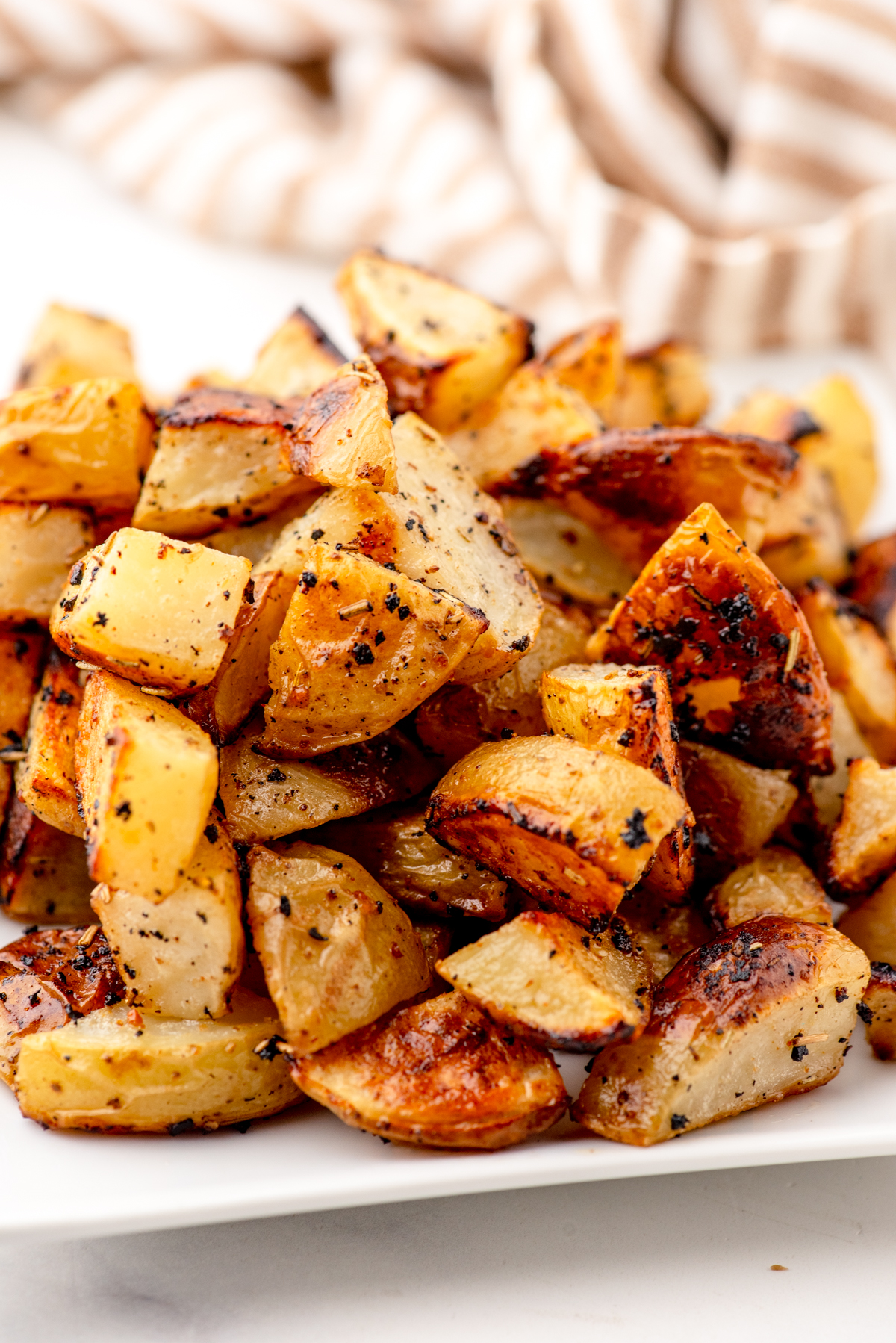 Roasted Diced potatoes on a plate