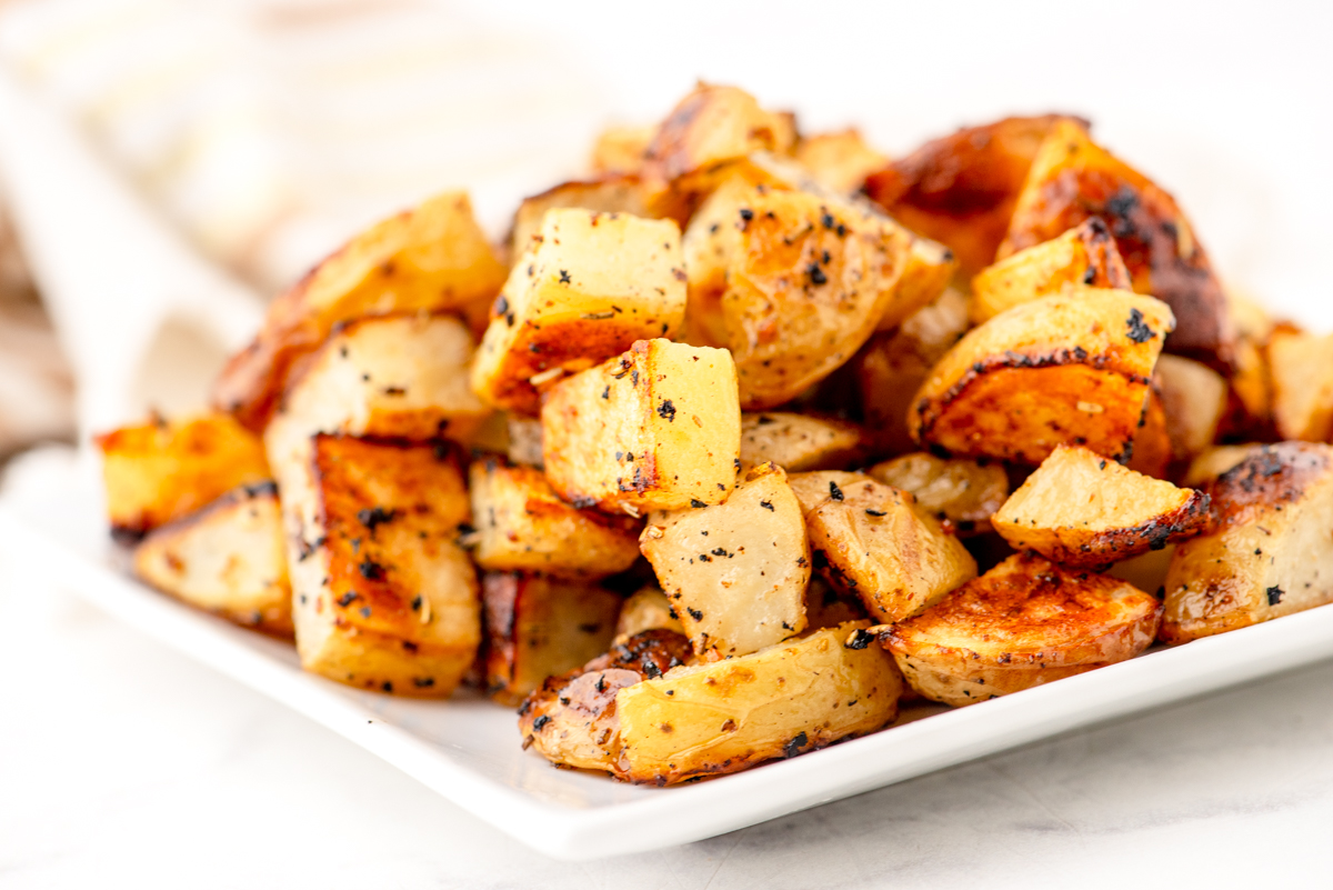 Roasted Diced Potatoes on a serving platter