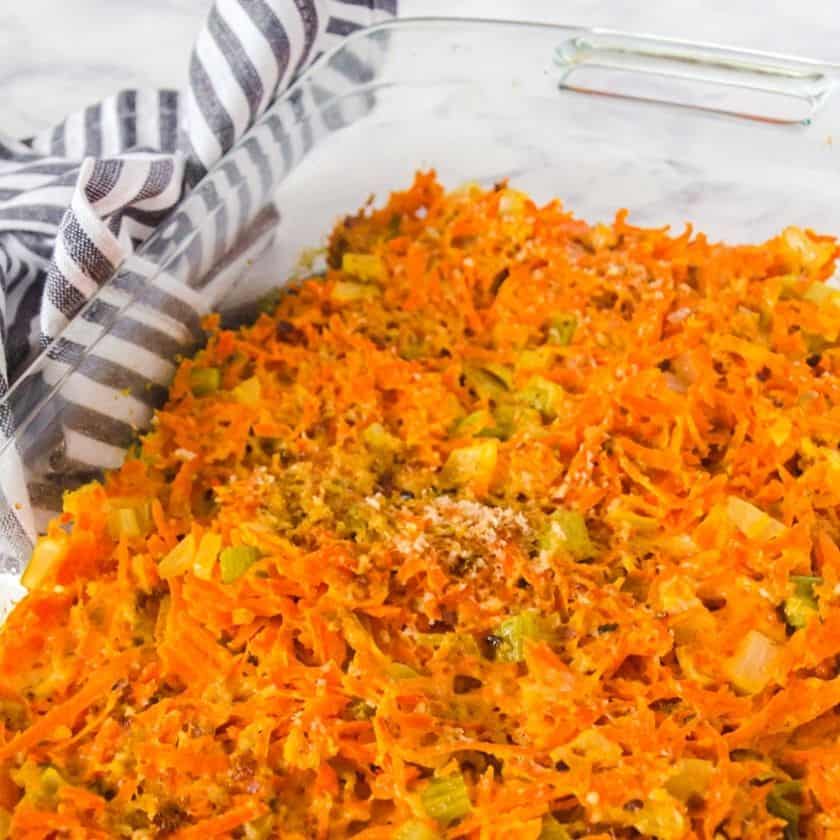 A pan of baked carrot casserole