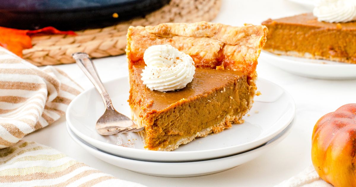 pumpkin pie on a dessert plate