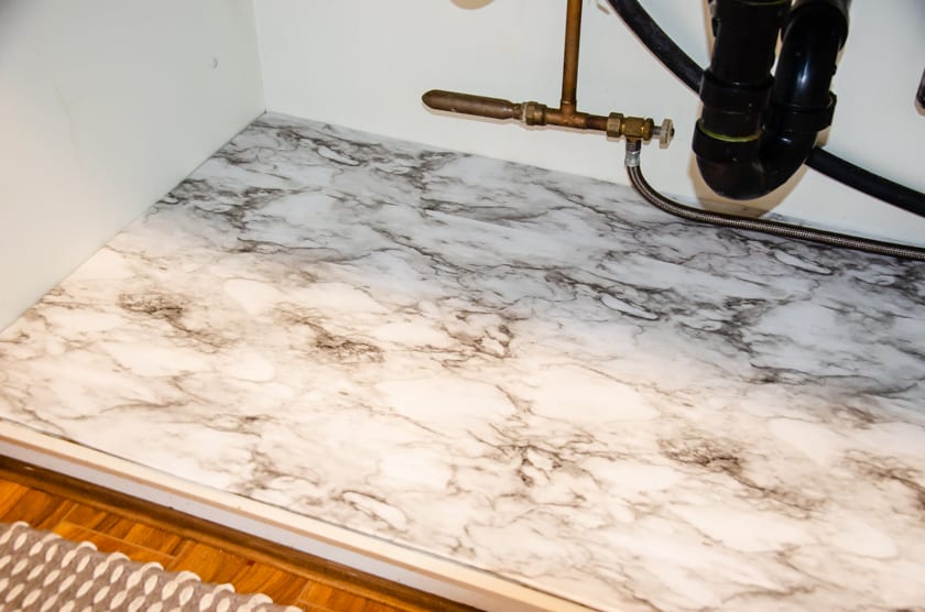 finished DIY under cabinet mat