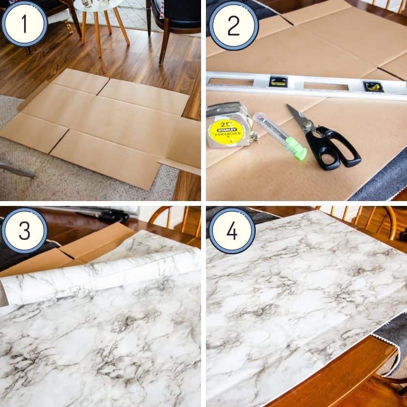 Pictures of the steps to make a DIY under sink mat
