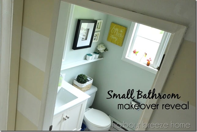 small bathroom makeover reveal with words
