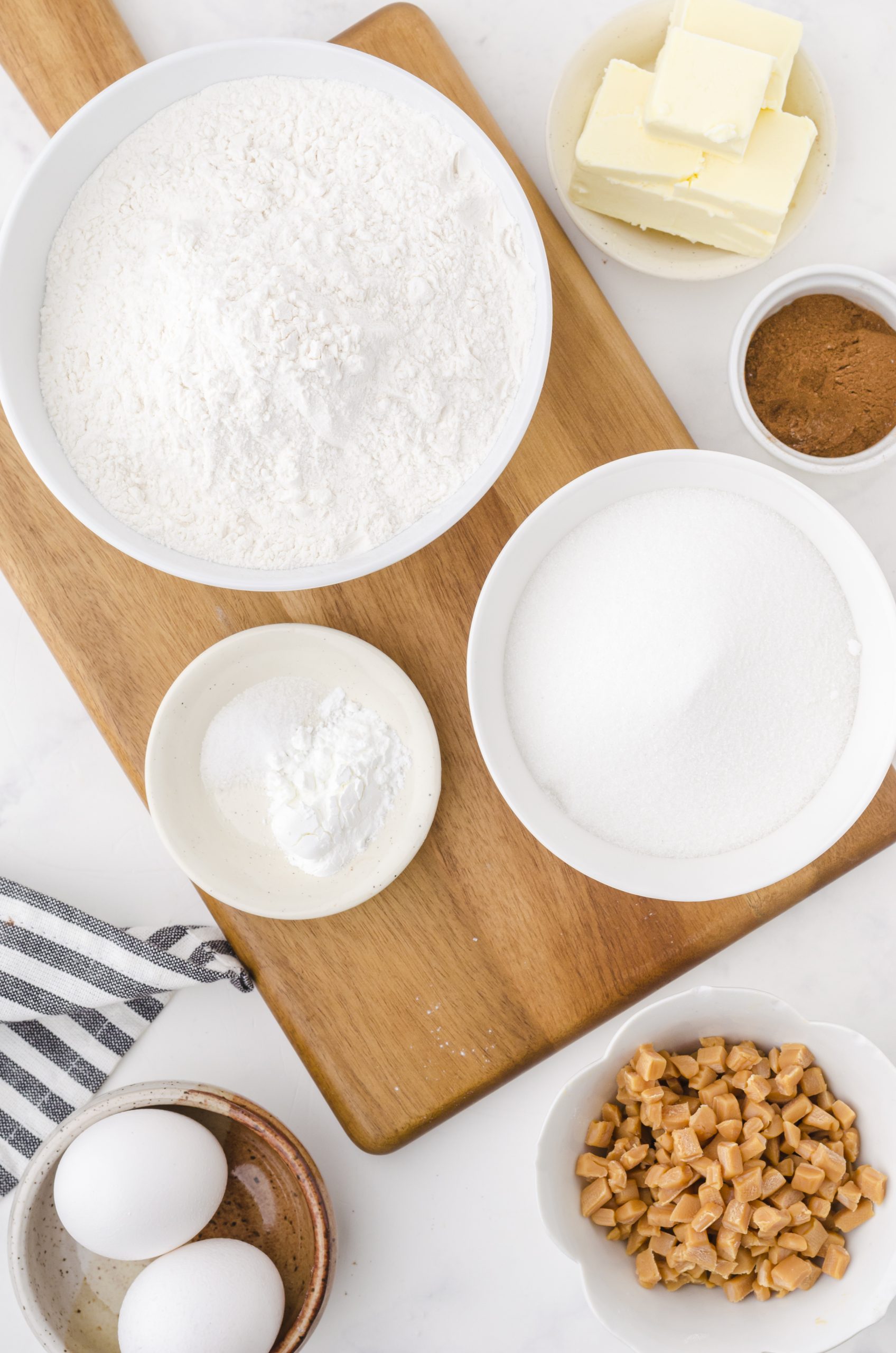 ingredients for snickerdoodles with caramel bits