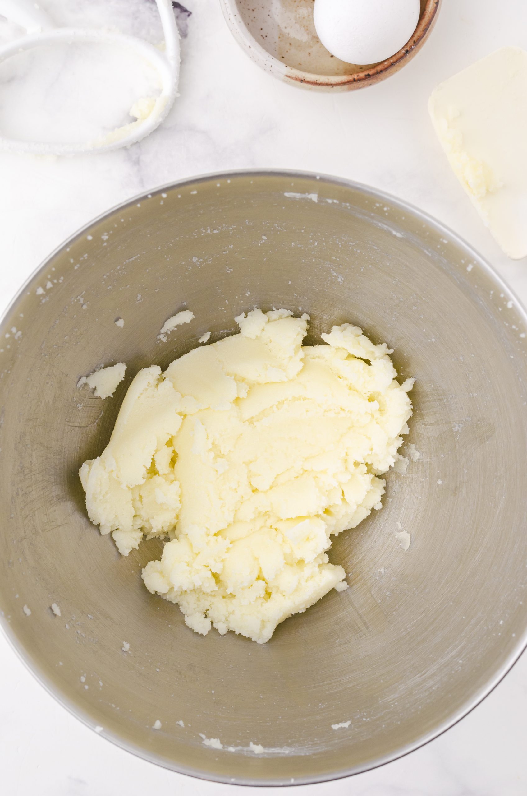 sugar and butter creamed together for caramel bits cookies