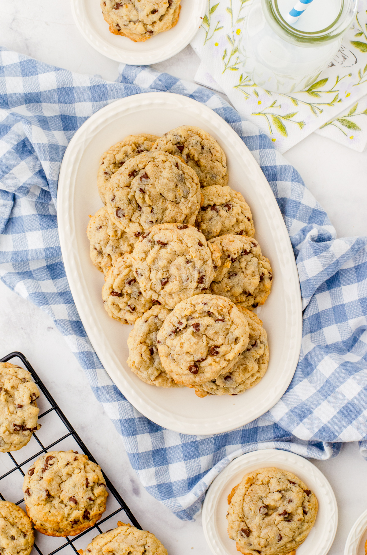 a platter of oatmeal chocolate chip cookies