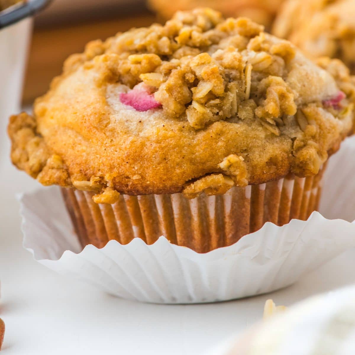 Rhubarb Sourdough Muffins with Oat Crumble Topping