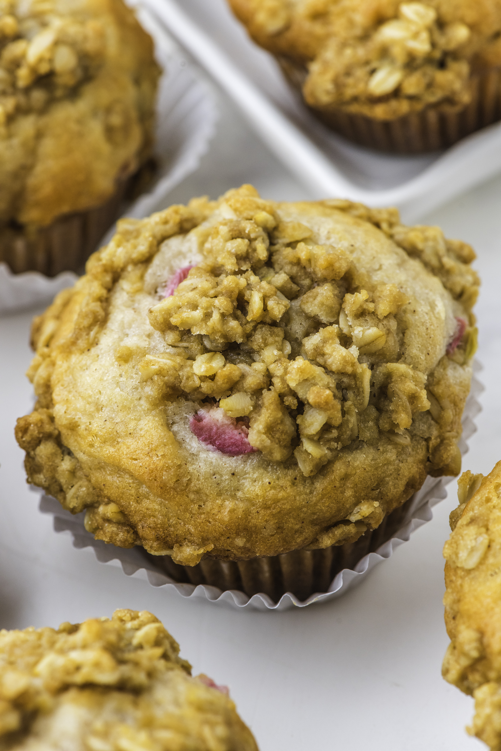 Sourdough Discard Rhubarb Muffins with Sweet Oat Crumble Topping